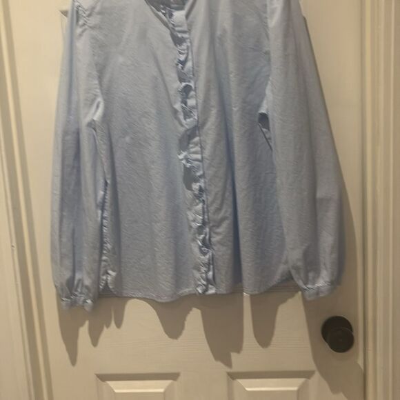 LOFT Sky Blue Ruffle Collar top SZ Xlarge - Picture 2 of 11